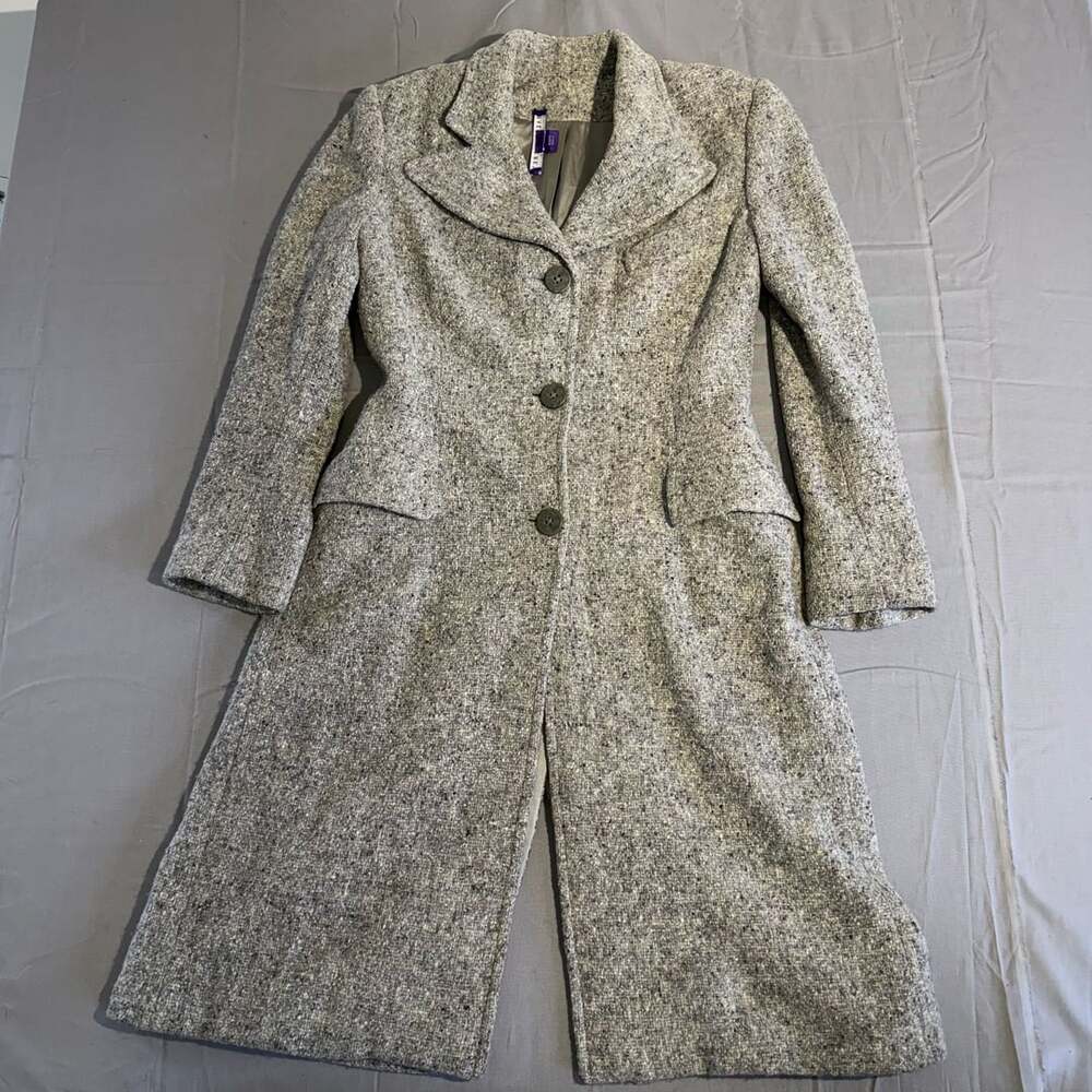 Ralph Lauren Collection Tweed Coat Size 6 Gray Wool Cashmere Long